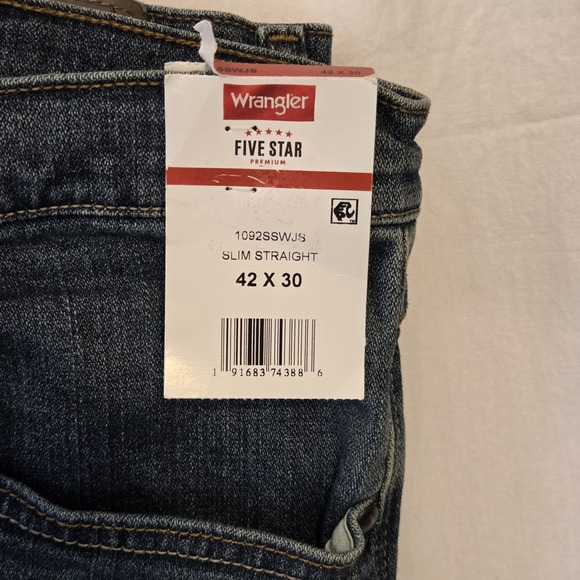 NWT Men's Wrangler 5 Star Jeans Slim Straight Denim 1092SSWJS 42 X 30 - Picture 4 of 5